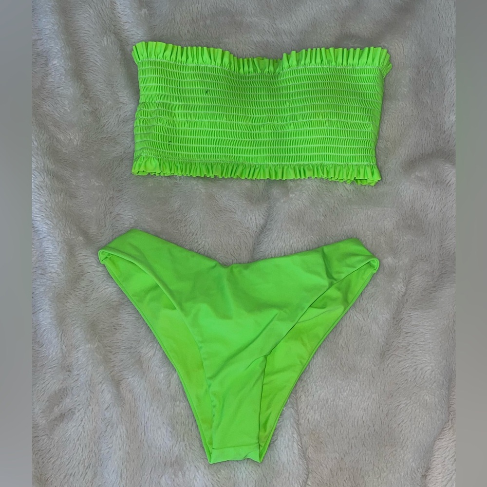 Neon green bandeau bikini, size small